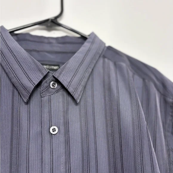 Men’s XL Grey Striped Short Sleeve Button Up Casual Shirt - Picture 4 of 8